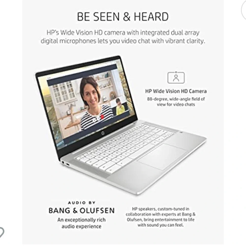 HP Chromebook 14 Laptop, Intel Celeron N4000 Processor, 4 GB RAM, 32 GB eMMC.